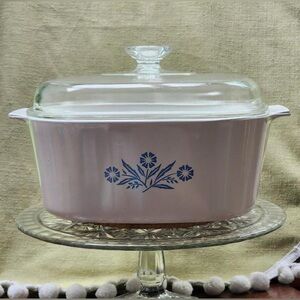 Vintage Corningware Blue Cornflower 5 Quart Square Dutch Oven with Glass Lid